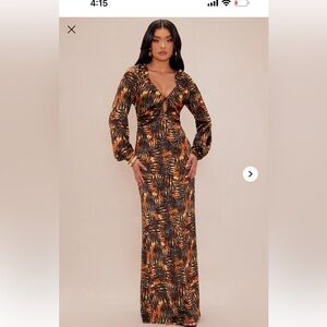 Chic Long Sleeve Patterned Maxi Dress